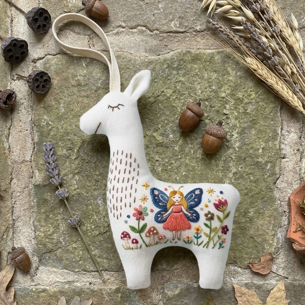 Rubbyoo Llama Embroidery Kit - Flying Fairy | Unique Home Ornament | Precious Gift For Mom - 6 inches hoop kit - image 1