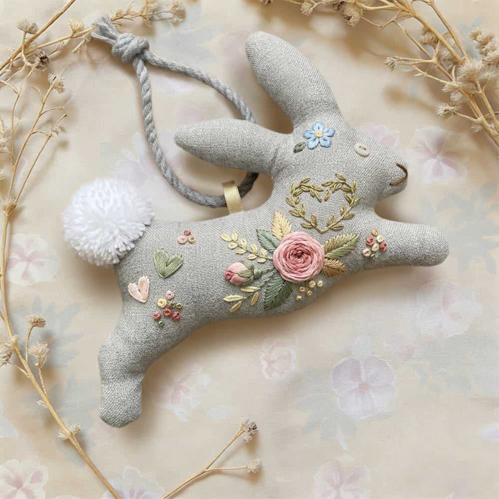 Rubbyoo Rabbit Embroidery Kit - Floral Heart Wreath | Handmade Gift For Her | Vintage Style Decor - image 2