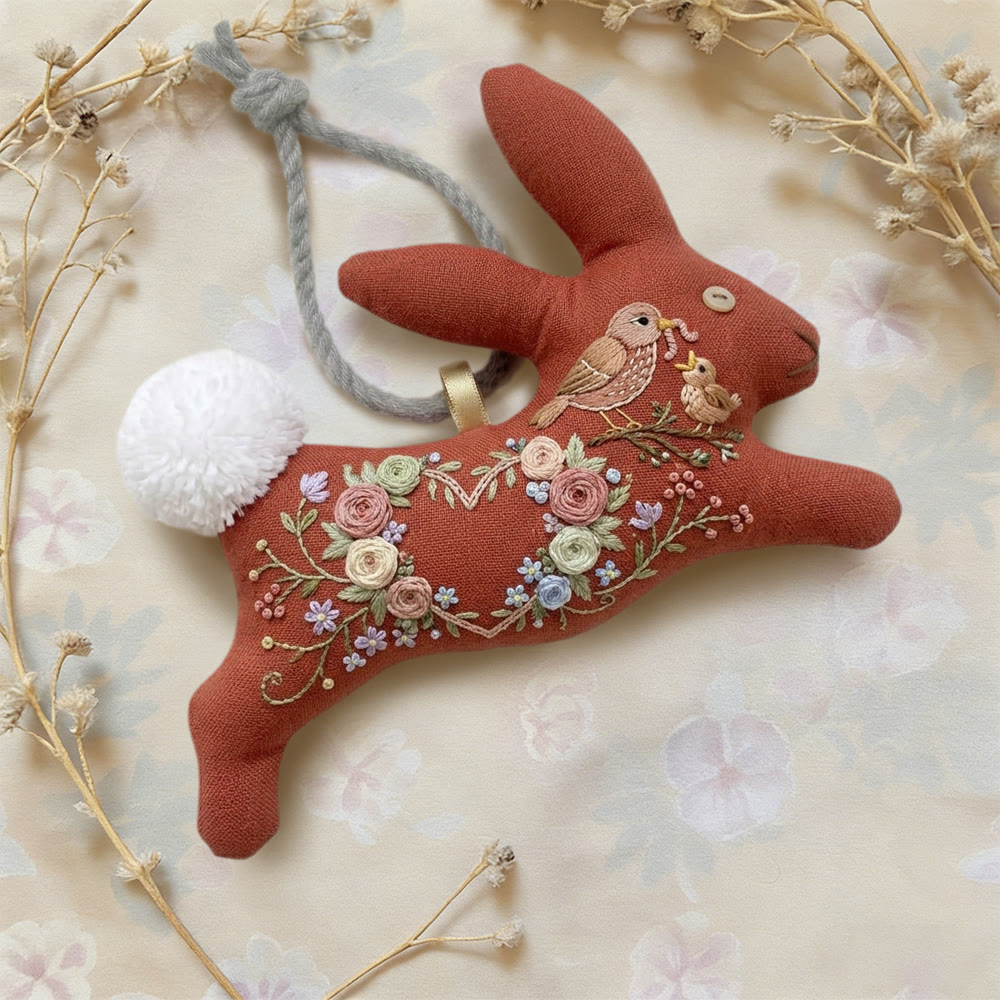 Rubbyoo Rabbit Embroidery Kit - Floral Heart Wreath And Bird | Mother's Day Gift | Colorful Room Decor - image 2