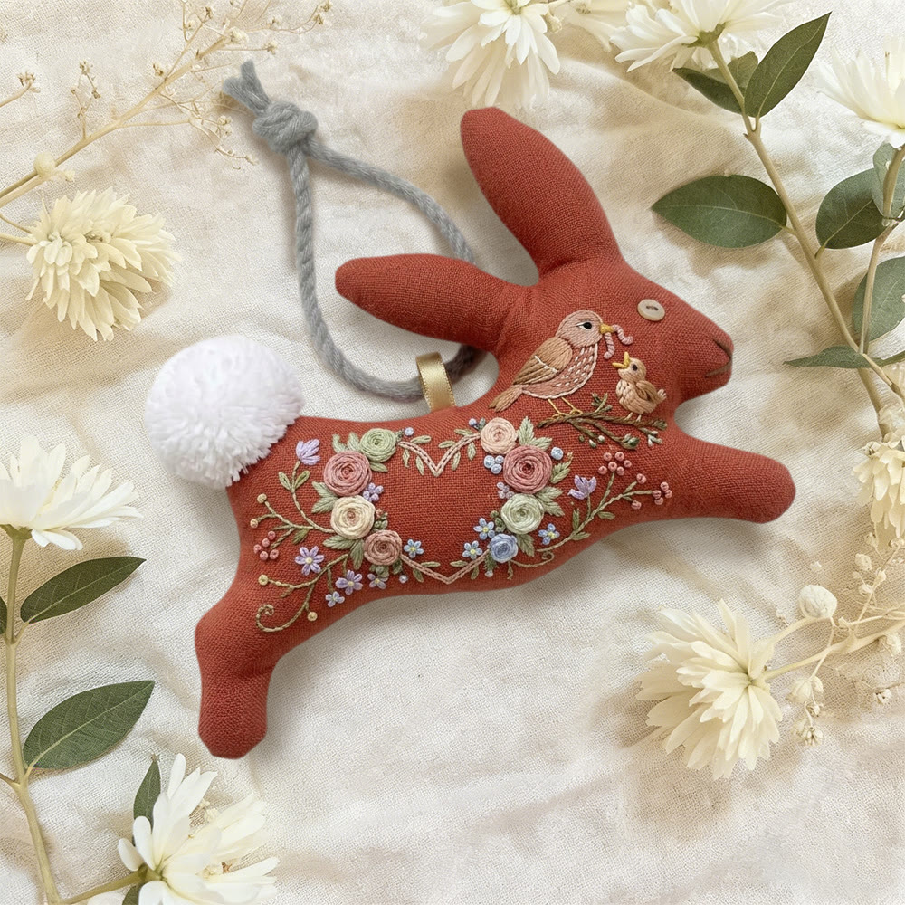 Rubbyoo Rabbit Embroidery Kit - Floral Heart Wreath And Bird | Mother's Day Gift | Colorful Room Decor - image 4