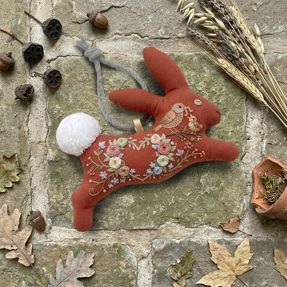 Rubbyoo Rabbit Embroidery Kit - Floral Heart Wreath And Bird | Mother's Day Gift | Colorful Room Decor - image 5