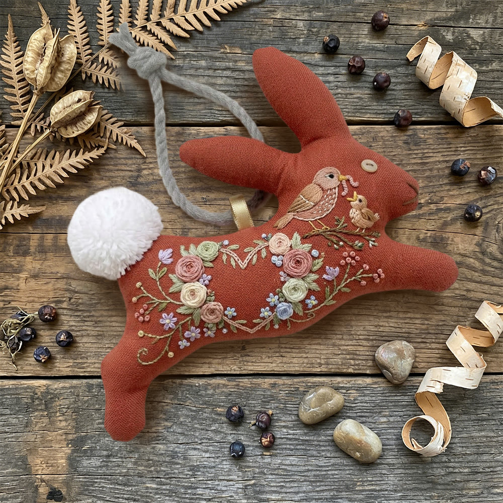 Rubbyoo Rabbit Embroidery Kit - Floral Heart Wreath And Bird | Mother's Day Gift | Colorful Room Decor - image 6