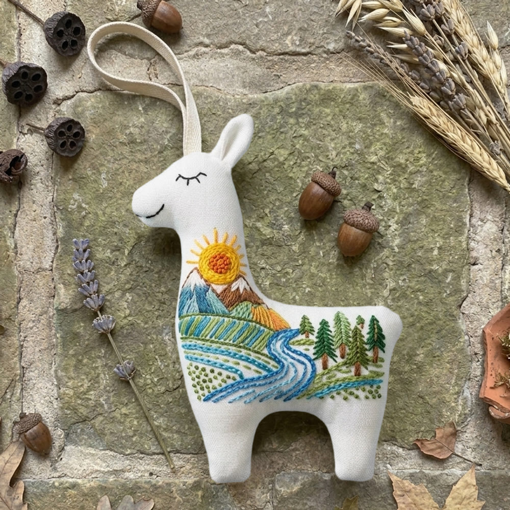 Rubbyoo Llama Embroidery Kit - Forest Soul | Alpaca Handmade Craft | Creative Sewing Art - 6 inches hoop kit - image 1