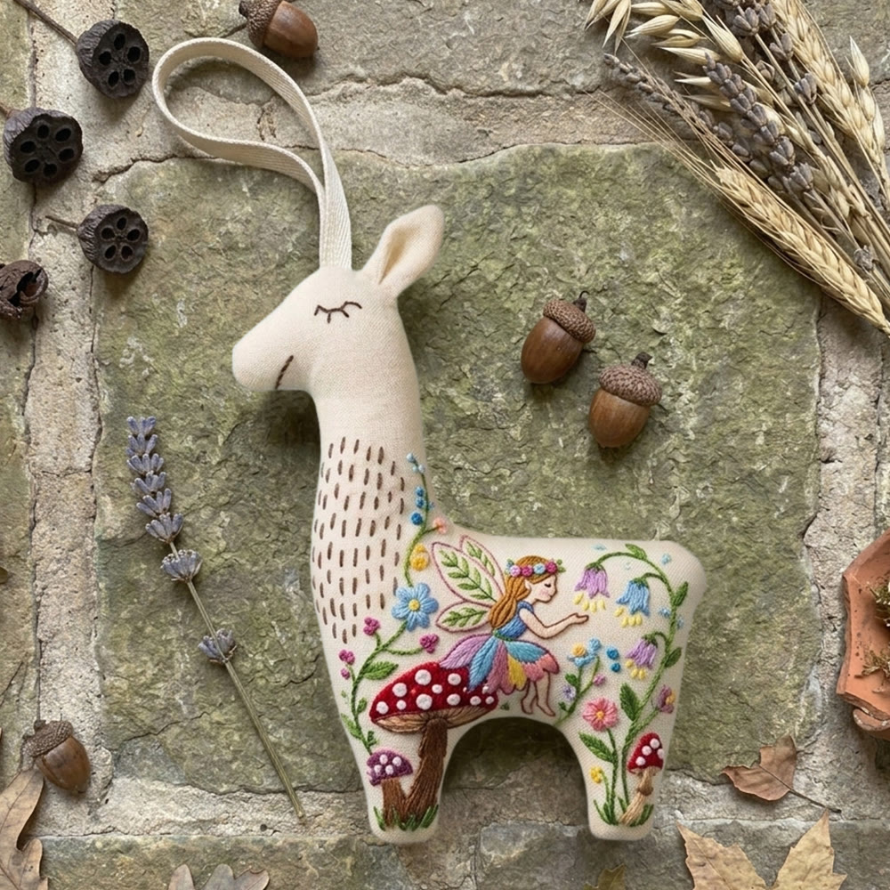 Rubbyoo Llama Embroidery Kit - The Flower Fairy | Stuffed Alpaca Toy | Unique Gift For Crafters - 6 inches hoop kit - image 1