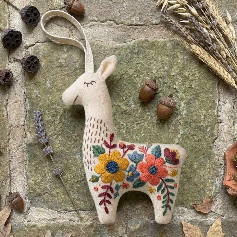 Rubbyoo Llama Embroidery Kit - Spring Blooming | Adorable Hanging Decoration | Perfect Handicraft For Mom - 6 inches hoop kit - image 1