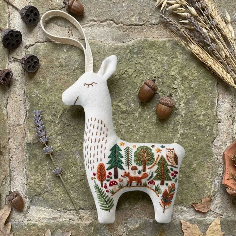 Rubbyoo Llama Embroidery Kit - Woodland Animal | Diy Sewing Project | Spring Room Decor - 6 inches hoop kit - image 1