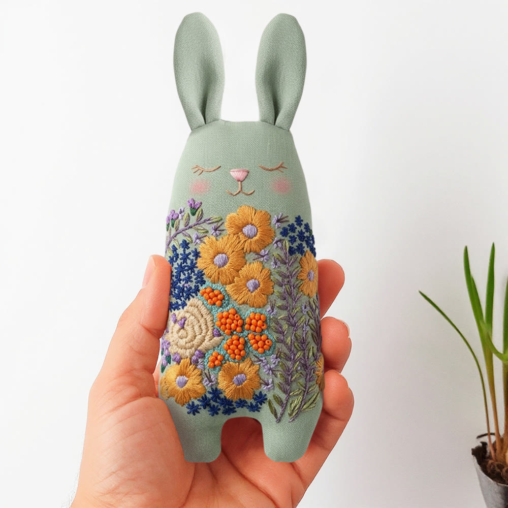 Rubbyoo Bunny Toy Embroidery Kit - Wildflower Bouquet | Hand-stitched Textile Art | Unique Keepsake Gift  - 8 inches hoop kit - image 1