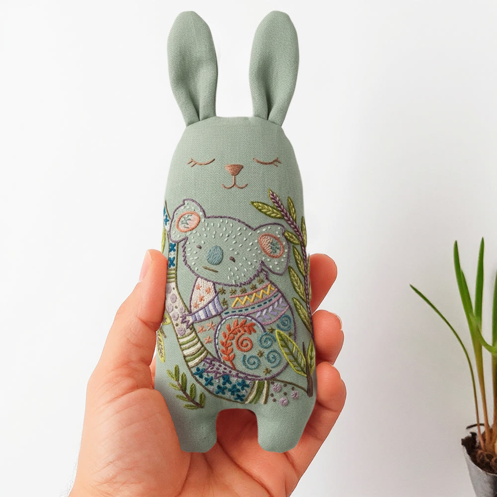 Rubbyoo Bunny Toy Embroidery Kit - Sleeping Koala | Calming Baby Gift | Hand-embroidered Doll - 8 inches hoop kit - image 1