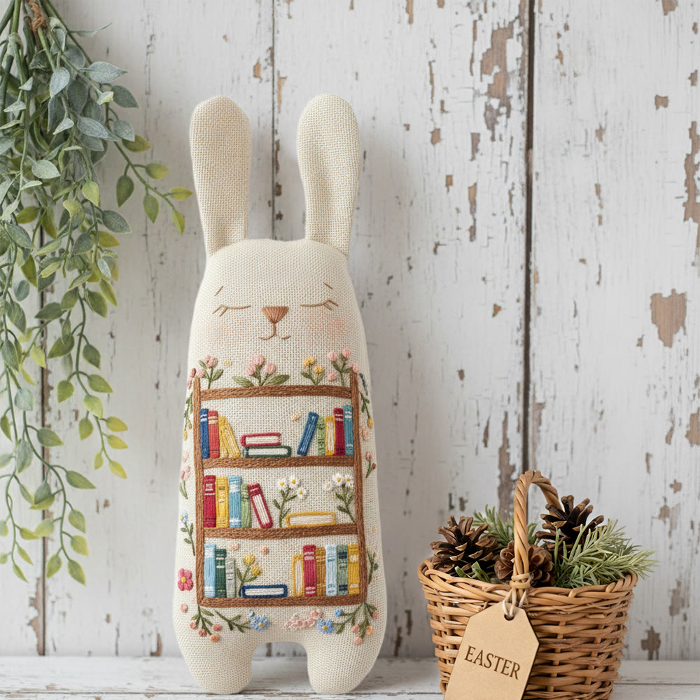 Rubbyoo Bunny Toy Embroidery Kit - Floral Bookcase Design | Intricate Needlework Gift | Cozy Reading Nook Decor - image 2