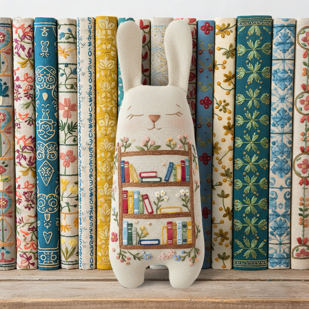 Rubbyoo Bunny Toy Embroidery Kit - Floral Bookcase Design | Intricate Needlework Gift | Cozy Reading Nook Decor - image 4