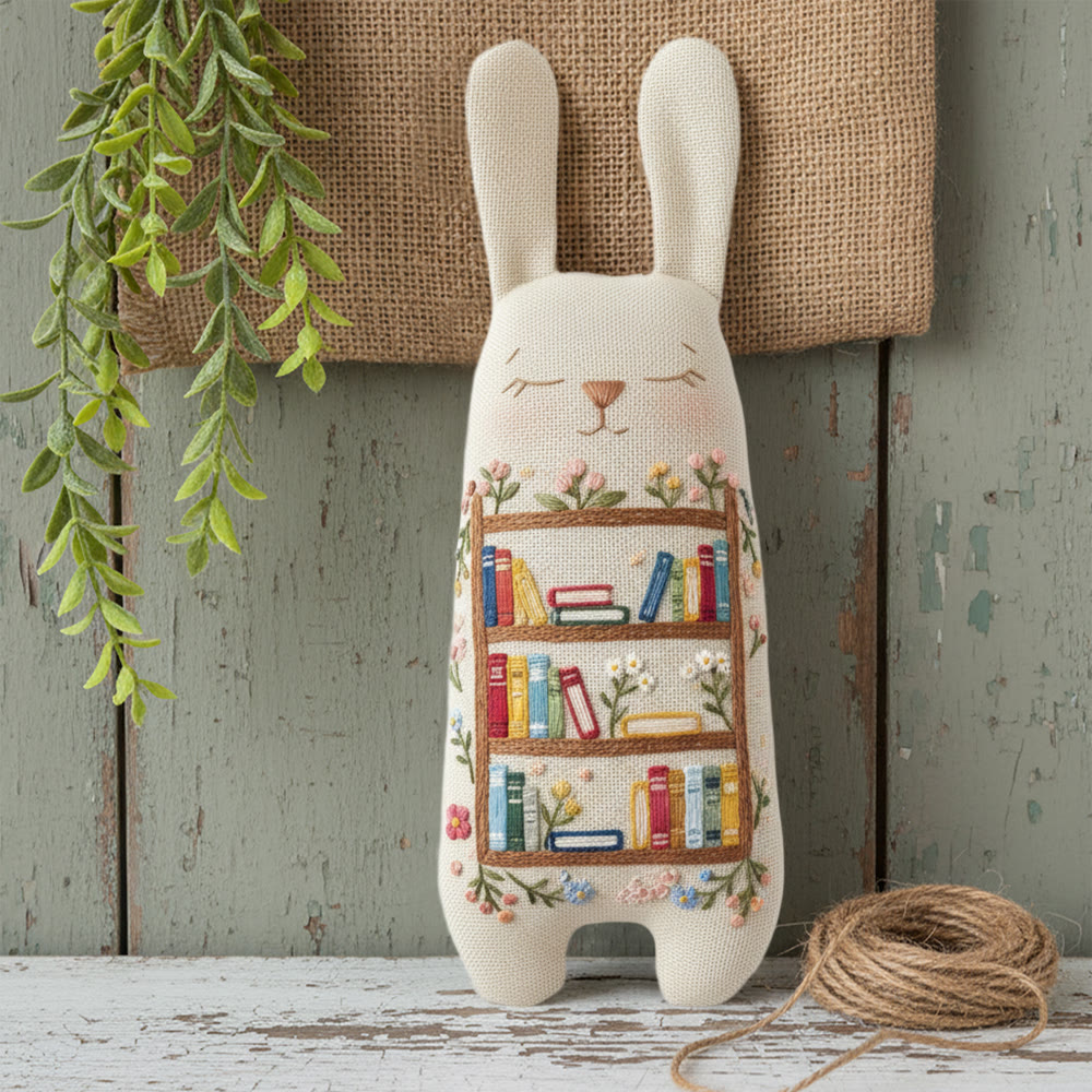 Rubbyoo Bunny Toy Embroidery Kit - Floral Bookcase Design | Intricate Needlework Gift | Cozy Reading Nook Decor - image 3