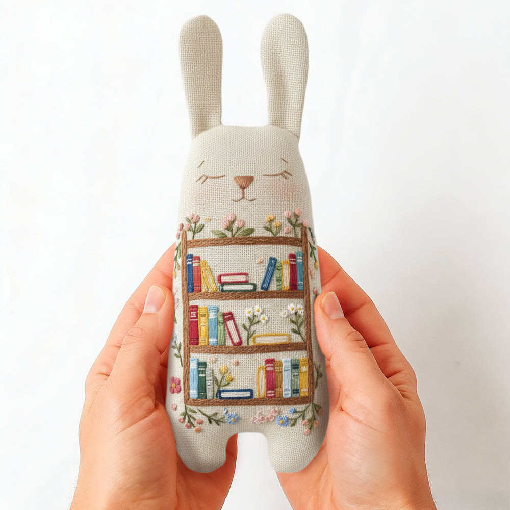 Rubbyoo Bunny Toy Embroidery Kit - Floral Bookcase Design | Intricate Needlework Gift | Cozy Reading Nook Decor - image 5