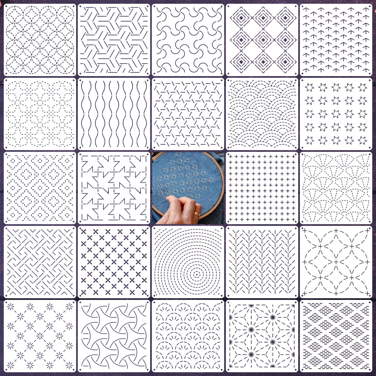 Sashiko Embroidery Pattern - Sashiko Quilting Stencil | Diy Handmade Gift For Beginner  - Set 2 - 24pcs - image 9