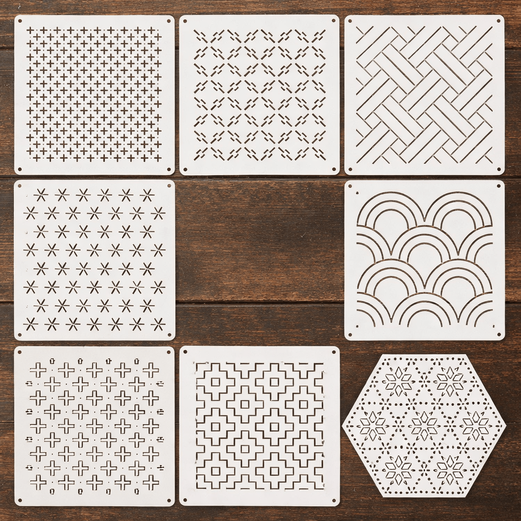 Sashiko Embroidery Pattern - Sashiko Quilting Stencil | Diy Handmade Gift For Beginner  - Set 5 - 8pcs - image 12