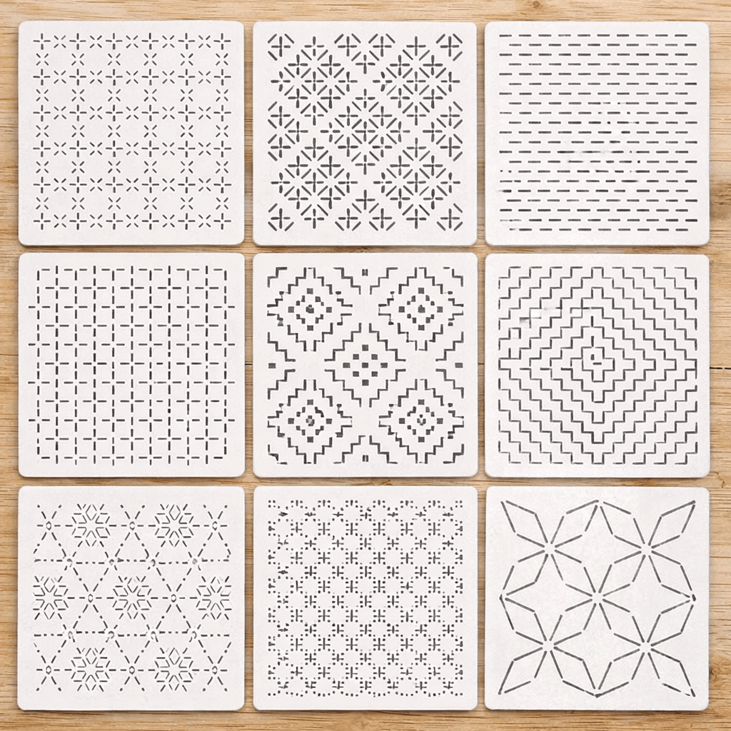 Sashiko Embroidery Pattern - Sashiko Quilting Stencil | Diy Handmade Gift For Beginner  - Set 3 - 9pcs - image 10