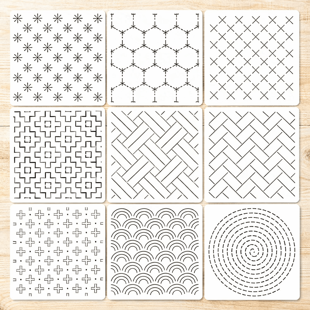 Sashiko Embroidery Pattern - Sashiko Quilting Stencil | Diy Handmade Gift For Beginner  - Set 4 - 9pcs - image 11