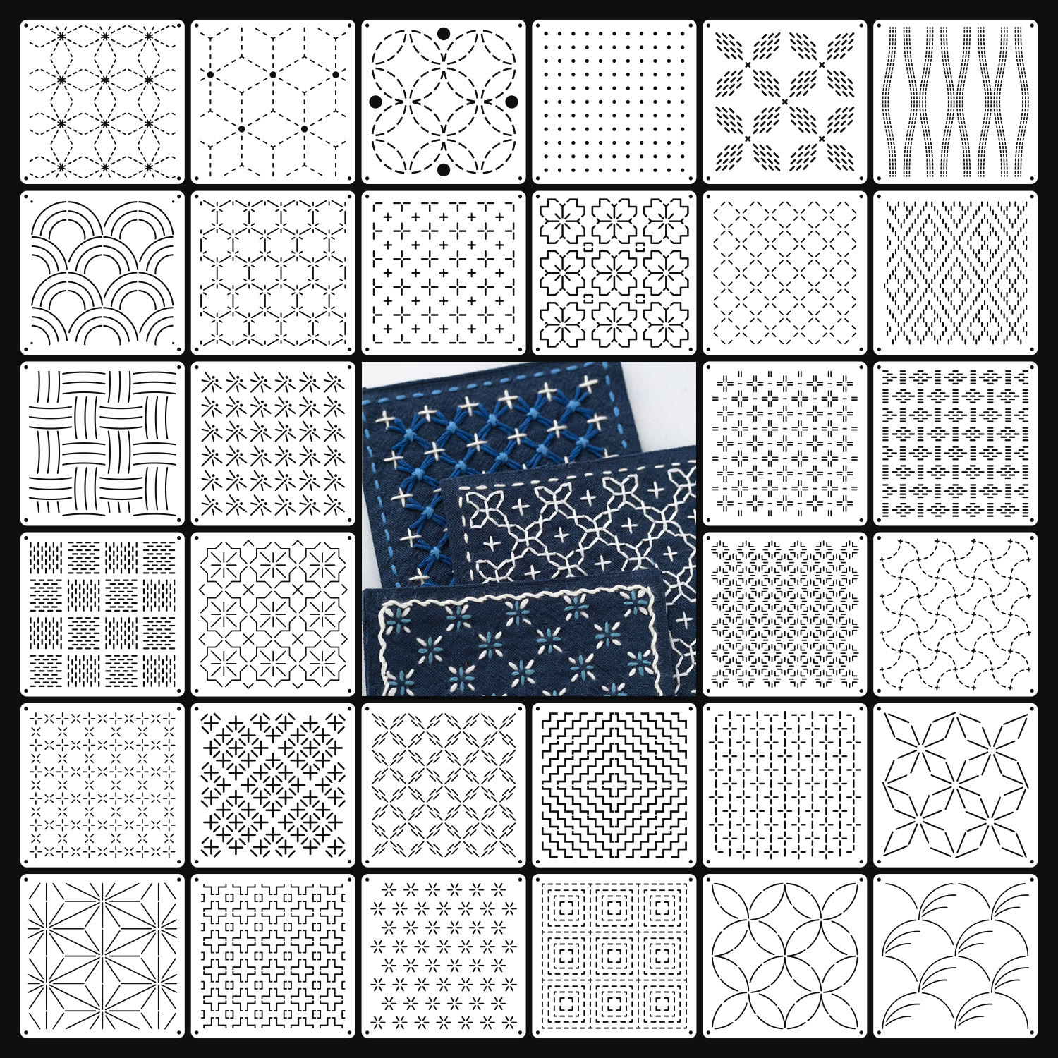 Sashiko Embroidery Pattern - Sashiko Quilting Stencil | Diy Handmade Gift For Beginner  - Set 1 - 32pcs - image 8