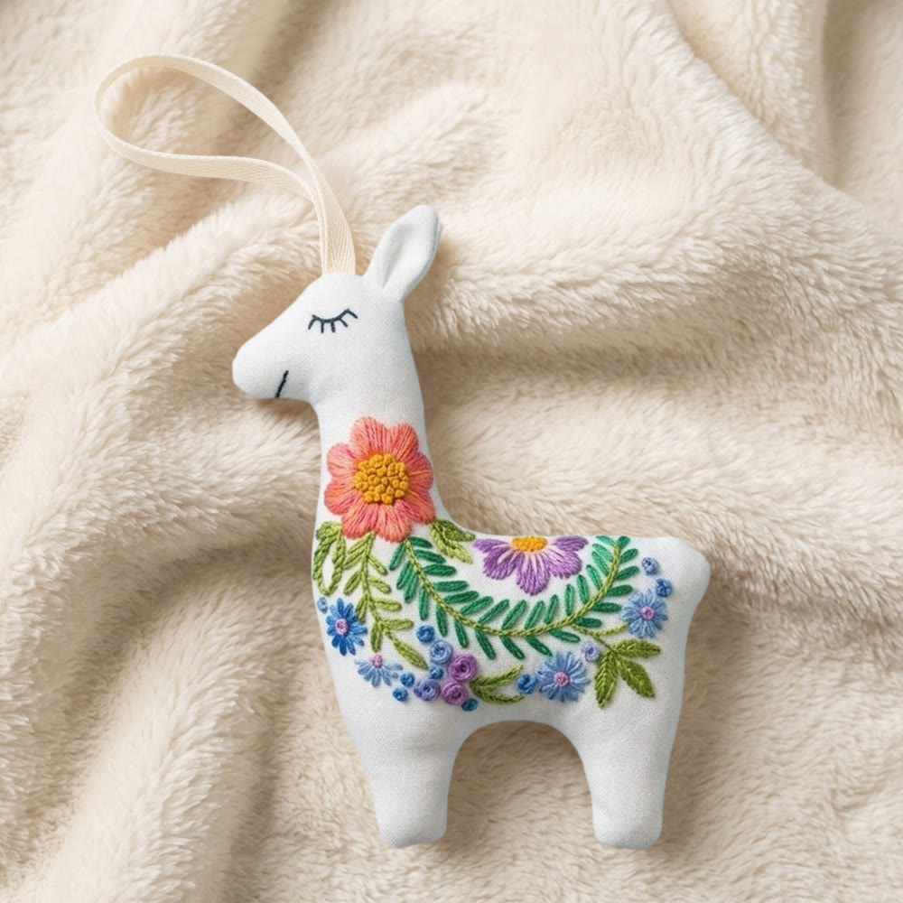 Rubbyoo Llama Embroidery Kit - Floral Garland | Unique Handmade Gift | Modern Nursery Wall Decor - image 2