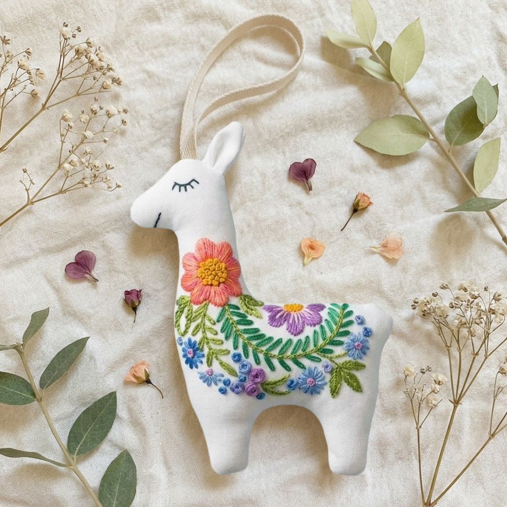 Rubbyoo Llama Embroidery Kit - Floral Garland | Unique Handmade Gift | Modern Nursery Wall Decor - image 4