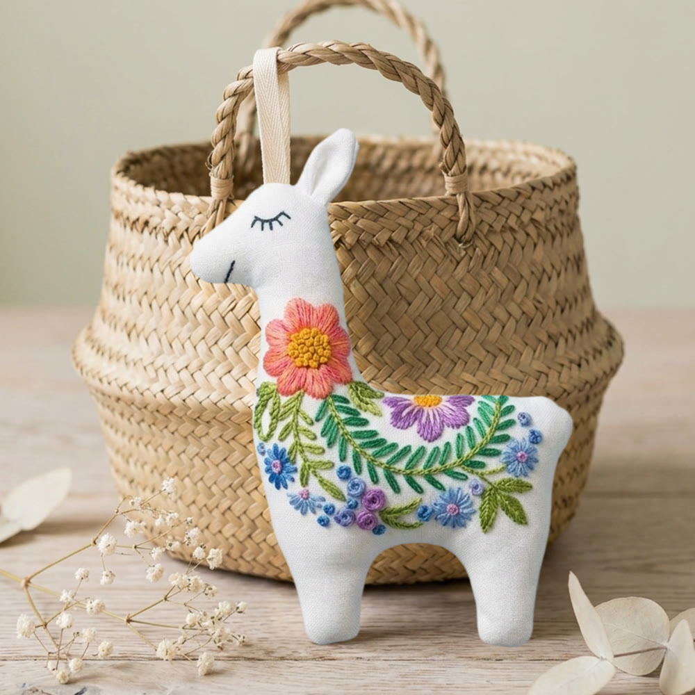 Rubbyoo Llama Embroidery Kit - Floral Garland | Unique Handmade Gift | Modern Nursery Wall Decor - image 5