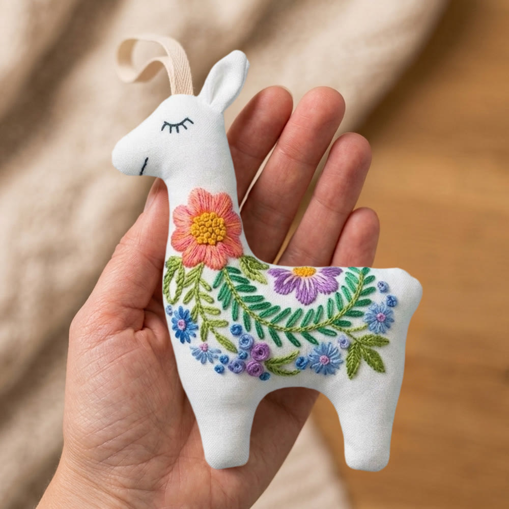 Rubbyoo Llama Embroidery Kit - Floral Garland | Unique Handmade Gift | Modern Nursery Wall Decor - image 8