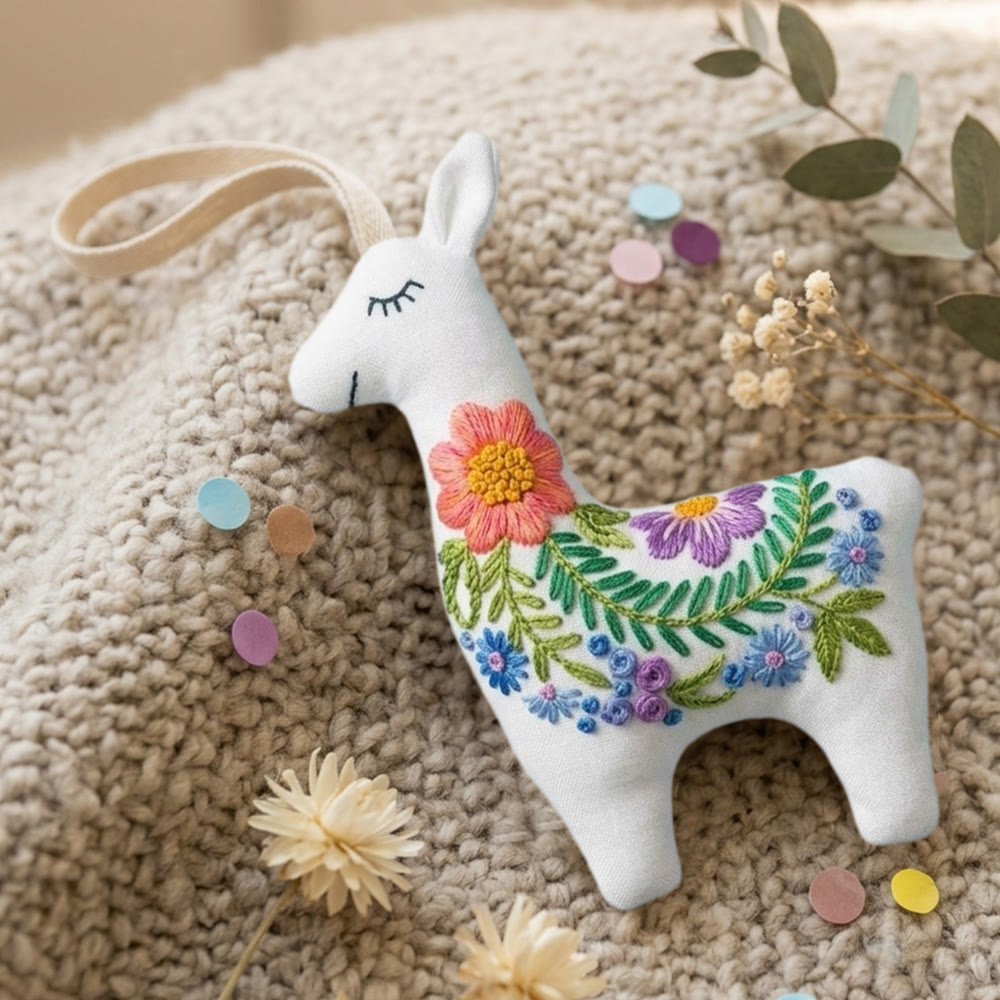 Rubbyoo Llama Embroidery Kit - Floral Garland | Unique Handmade Gift | Modern Nursery Wall Decor - image 9