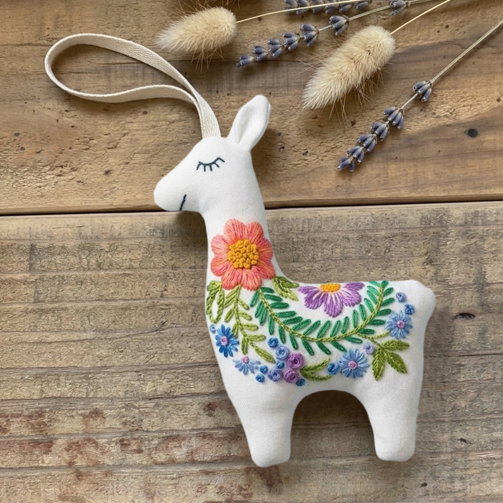 Rubbyoo Llama Embroidery Kit - Floral Garland | Unique Handmade Gift | Modern Nursery Wall Decor - image 3