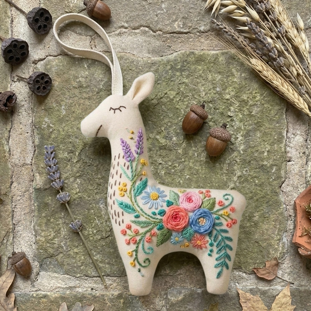 Rubbyoo Llama Embroidery Kit - Rose Bouquet Pattern | Meaningful Gift For Her | Whimsical Cute Decor - 6 inches hoop kit - image 1