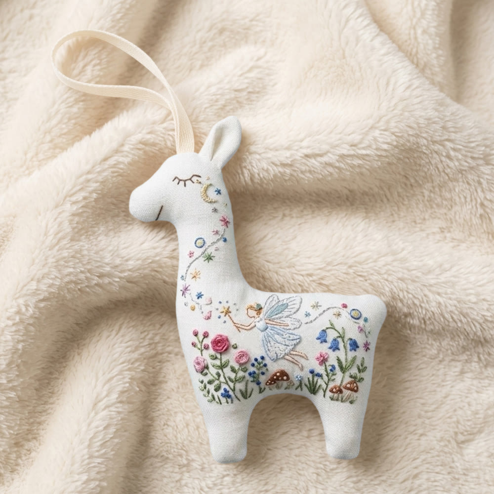 Rubbyoo Llama Embroidery Kit - Whimsical Fairy Design | Magical Forest Nursery Gift | Floral Mushroom Hanging Accessory - image 2