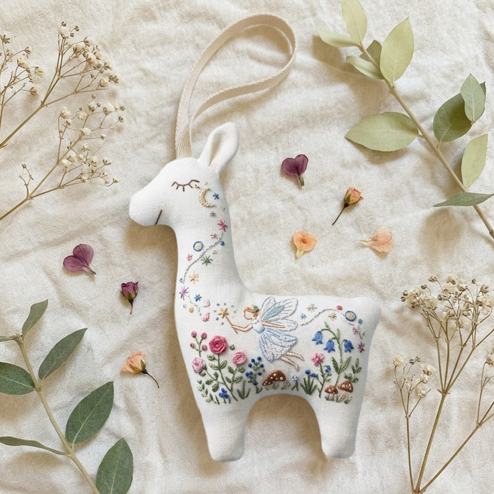 Rubbyoo Llama Embroidery Kit - Whimsical Fairy Design | Magical Forest Nursery Gift | Floral Mushroom Hanging Accessory - image 4