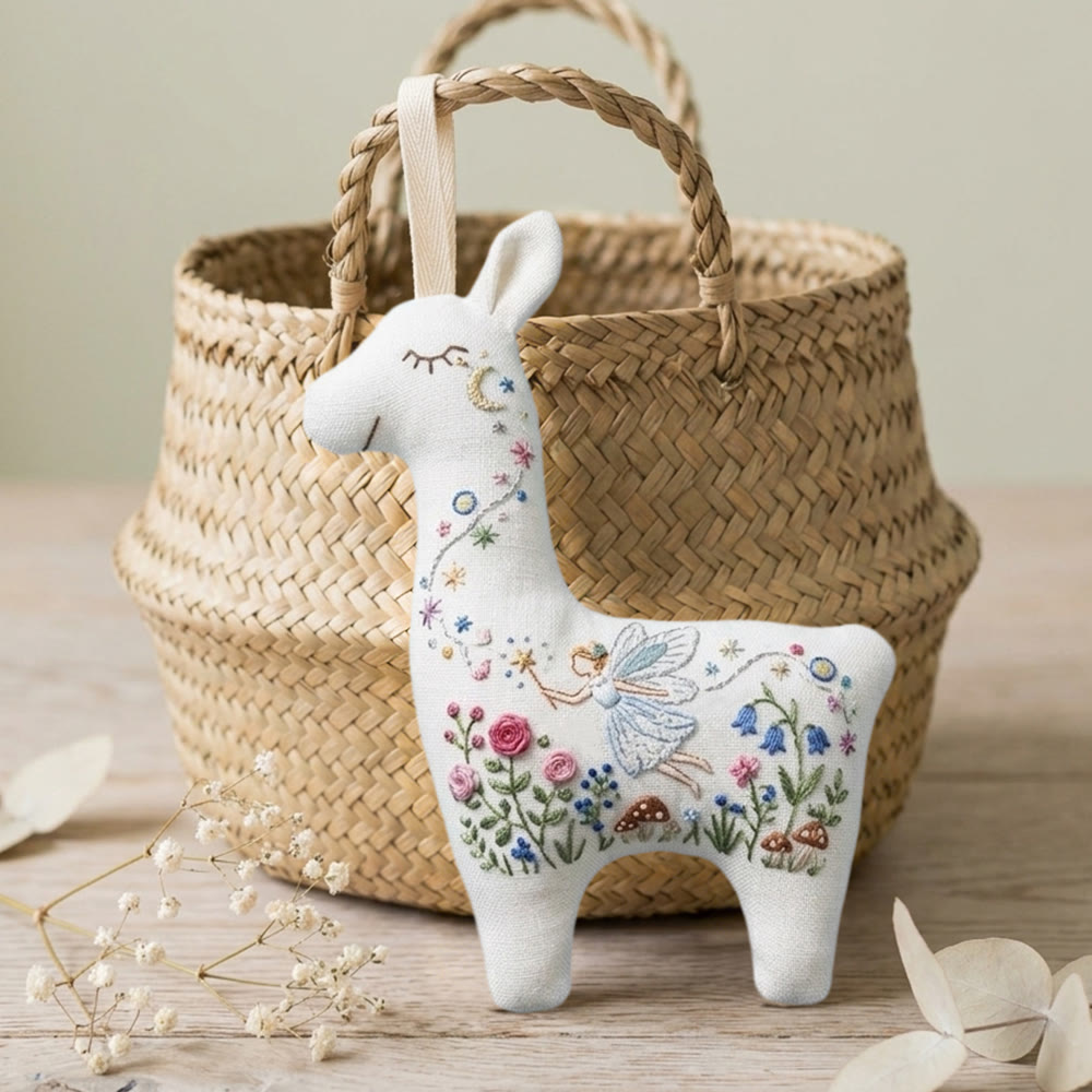 Rubbyoo Llama Embroidery Kit - Whimsical Fairy Design | Magical Forest Nursery Gift | Floral Mushroom Hanging Accessory - image 5