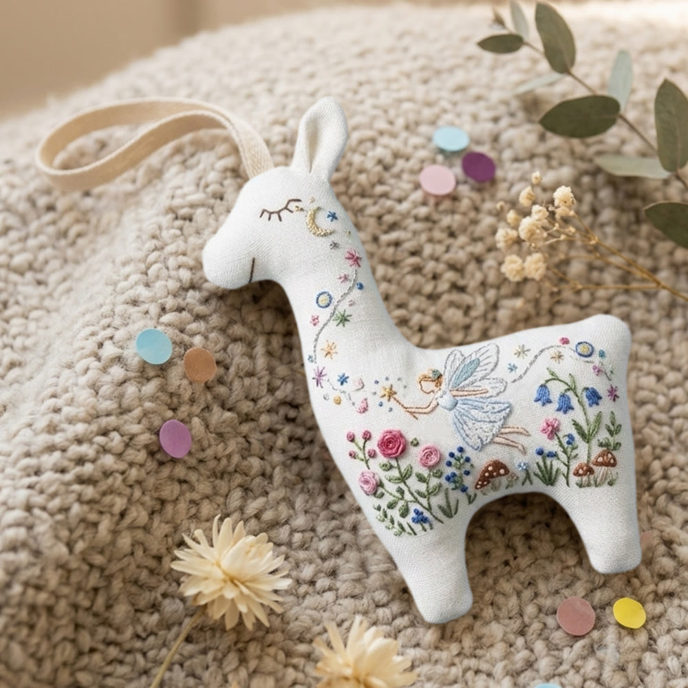 Rubbyoo Llama Embroidery Kit - Whimsical Fairy Design | Magical Forest Nursery Gift | Floral Mushroom Hanging Accessory - image 9