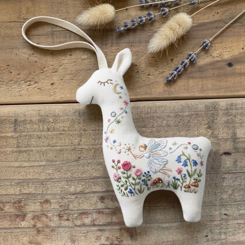 Rubbyoo Llama Embroidery Kit - Whimsical Fairy Design | Magical Forest Nursery Gift | Floral Mushroom Hanging Accessory - image 3