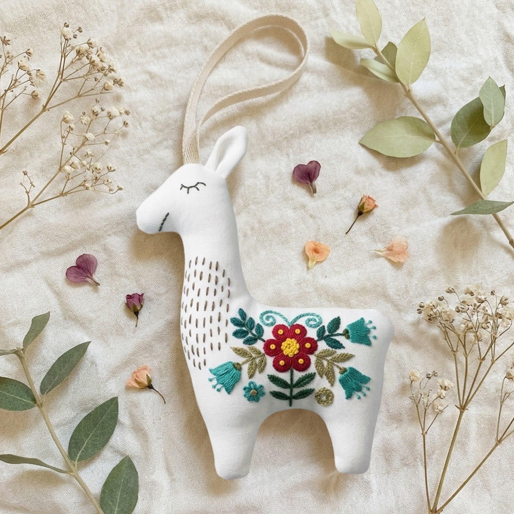 Rubbyoo Llama Embroidery Kit - Red Blossom | Keepsake Gift For Her | Handmade Floral Ornament - image 3