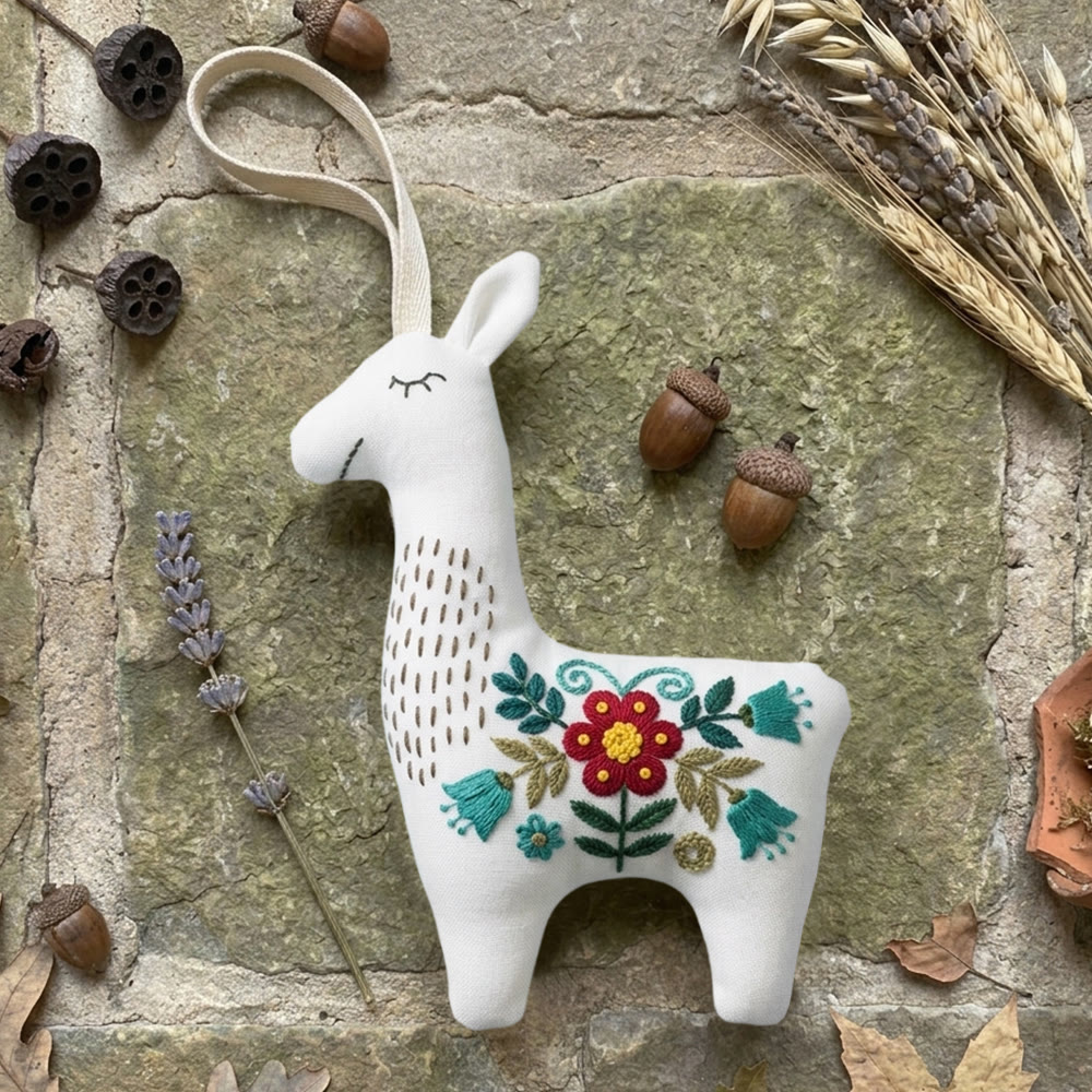 Rubbyoo Llama Embroidery Kit - Red Blossom | Keepsake Gift For Her | Handmade Floral Ornament - 6 inches hoop kit - image 1