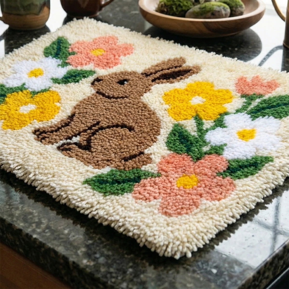 Rubbyoo Latch Hook Rug Kit - Floral Bunny | Spring Handmade Ornament | Creative Animal Rug - image 6