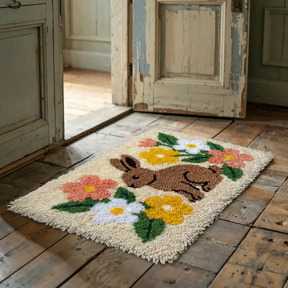 Rubbyoo Latch Hook Rug Kit - Floral Bunny | Spring Handmade Ornament | Creative Animal Rug - image 3