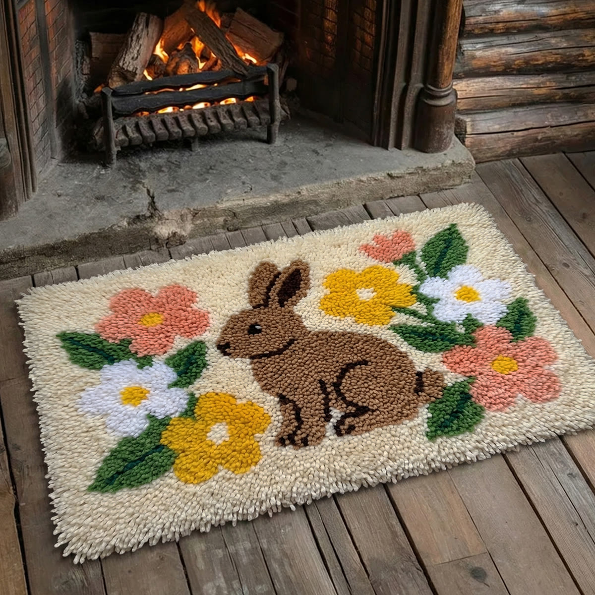 Rubbyoo Latch Hook Rug Kit - Floral Bunny | Spring Handmade Ornament | Creative Animal Rug - image 2