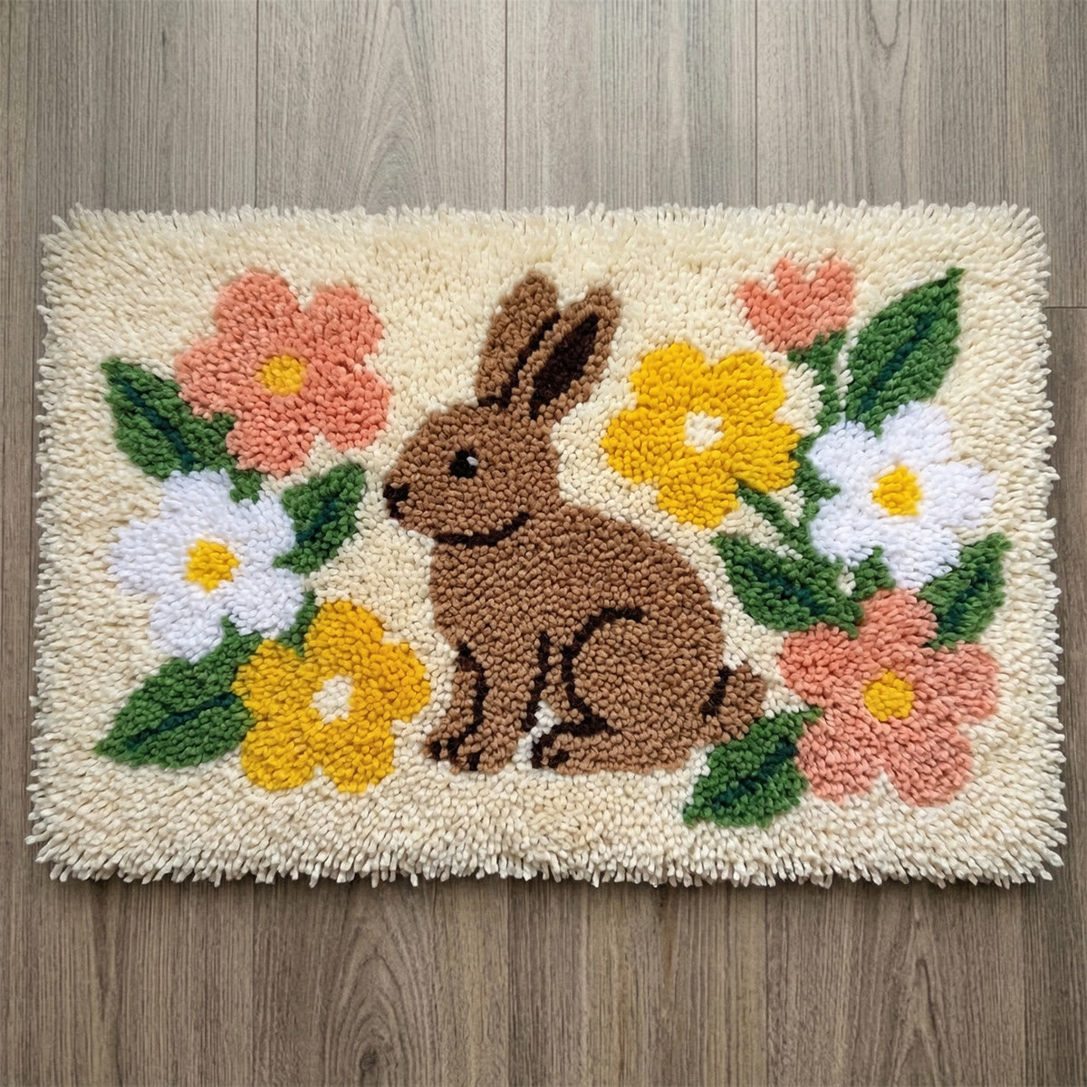 Rubbyoo Latch Hook Rug Kit - Floral Bunny | Spring Handmade Ornament | Creative Animal Rug - 75×50cm - image 1