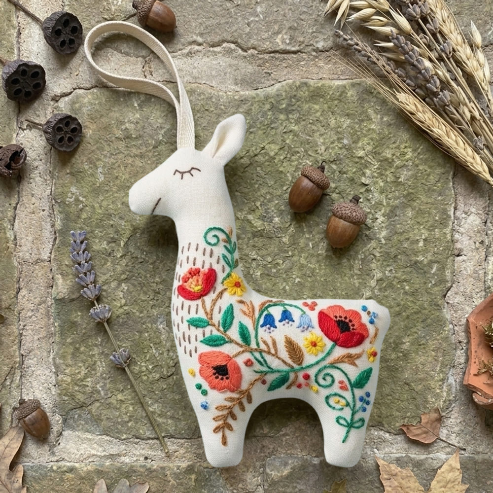 Rubbyoo Llama Embroidery Kit - Red Poppy Design | Unique Gift Idea | Wall Hanging Decor - 6 inches hoop kit - image 1