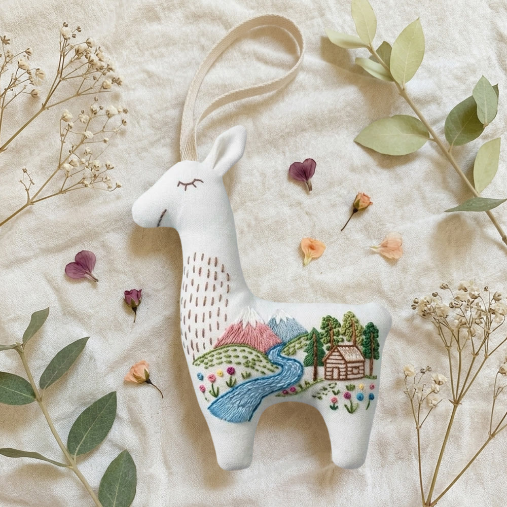 Rubbyoo Llama Embroidery Kit - Forest Cabin Landscape Design | Nature Lover Gift | Home Decor Ornament - image 4
