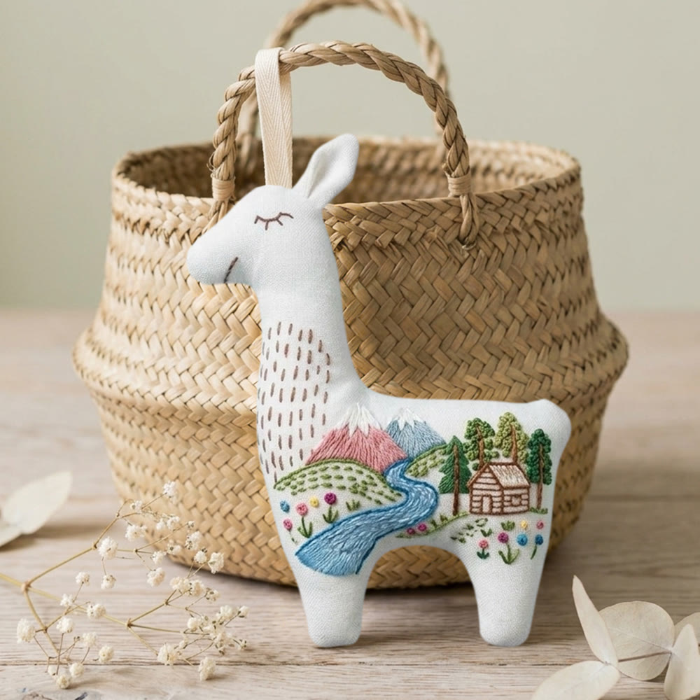 Rubbyoo Llama Embroidery Kit - Forest Cabin Landscape Design | Nature Lover Gift | Home Decor Ornament - image 5