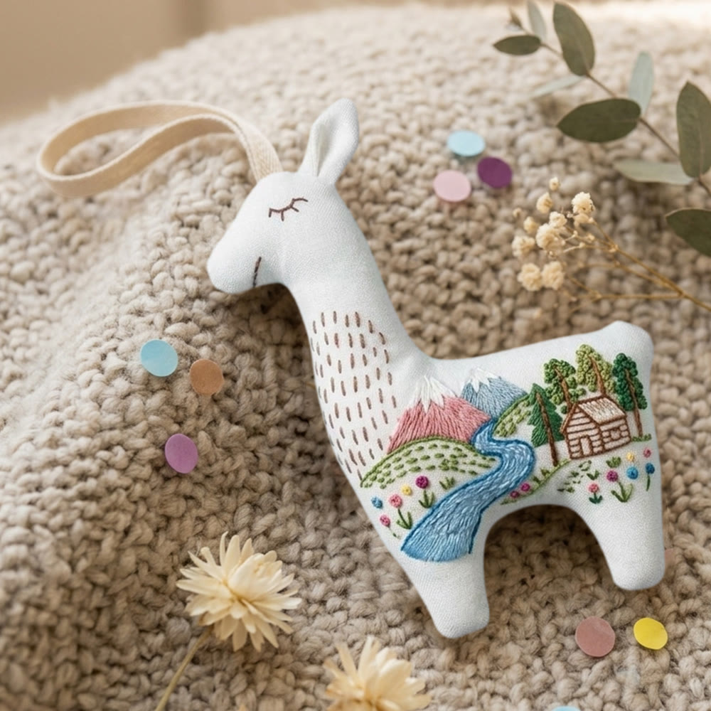 Rubbyoo Llama Embroidery Kit - Forest Cabin Landscape Design | Nature Lover Gift | Home Decor Ornament - image 9