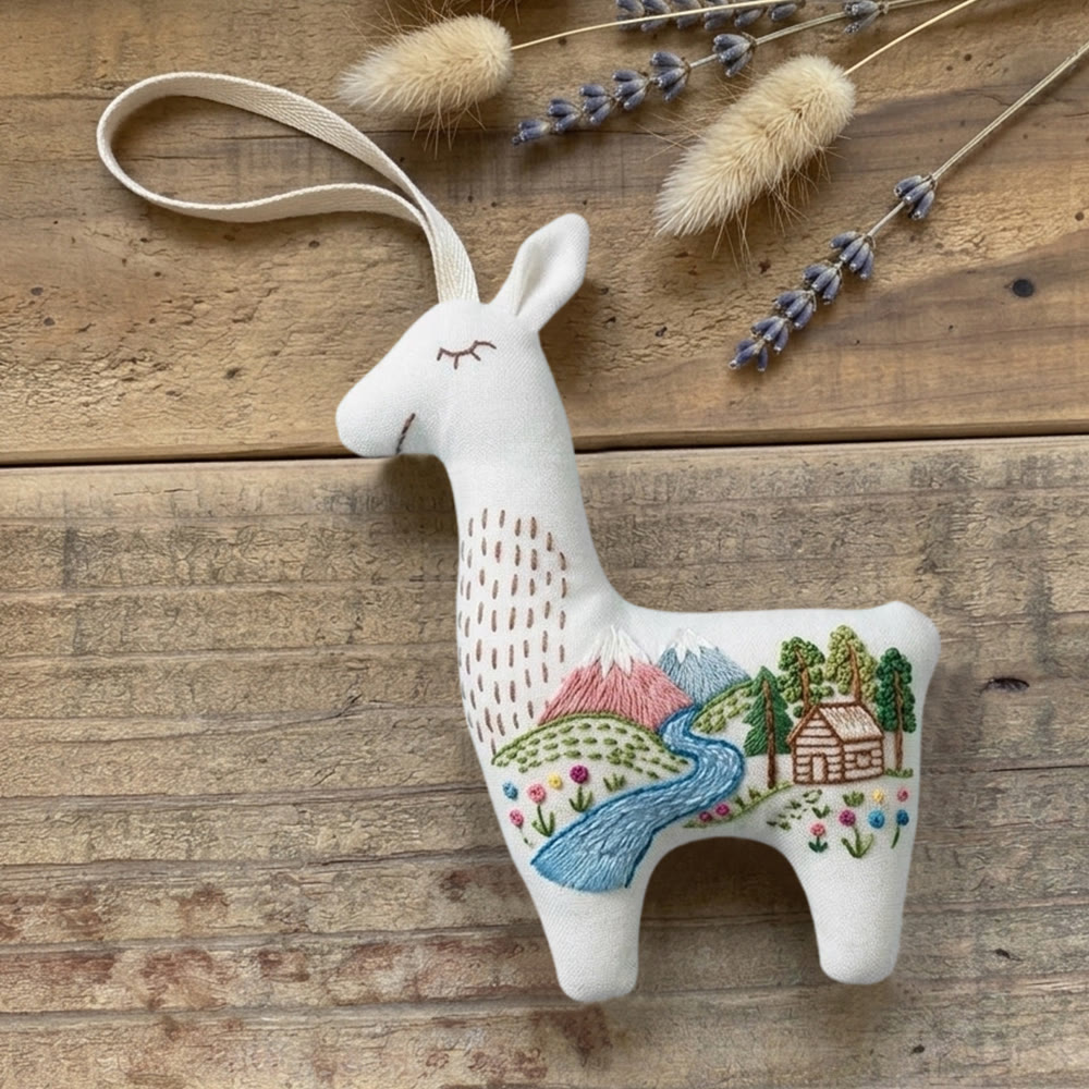 Rubbyoo Llama Embroidery Kit - Forest Cabin Landscape Design | Nature Lover Gift | Home Decor Ornament - image 3