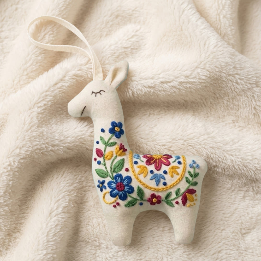 Rubbyoo Llama Embroidery Kit - Folk Floral Design | Mothers Day Gift | Handmade Keychain Charm - image 7