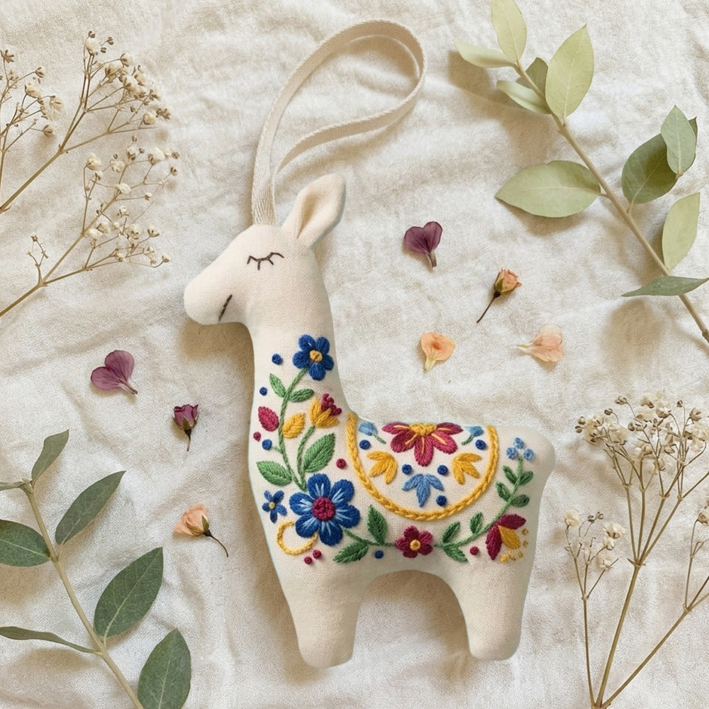 Rubbyoo Llama Embroidery Kit - Folk Floral Design | Mothers Day Gift | Handmade Keychain Charm - image 4