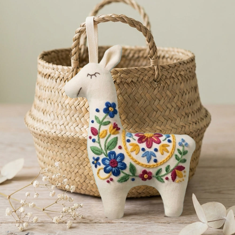 Rubbyoo Llama Embroidery Kit - Folk Floral Design | Mothers Day Gift | Handmade Keychain Charm - image 2
