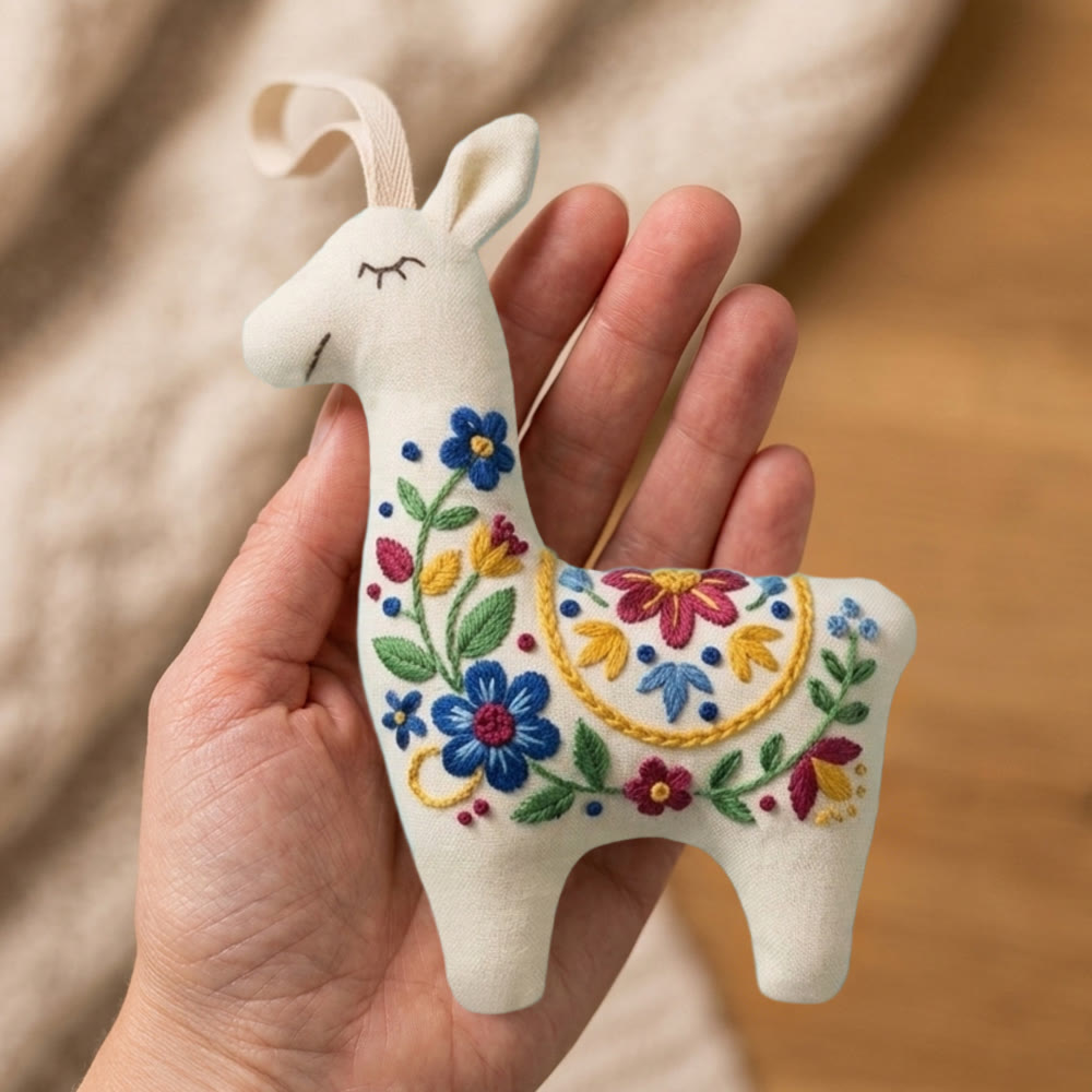 Rubbyoo Llama Embroidery Kit - Folk Floral Design | Mothers Day Gift | Handmade Keychain Charm - image 8