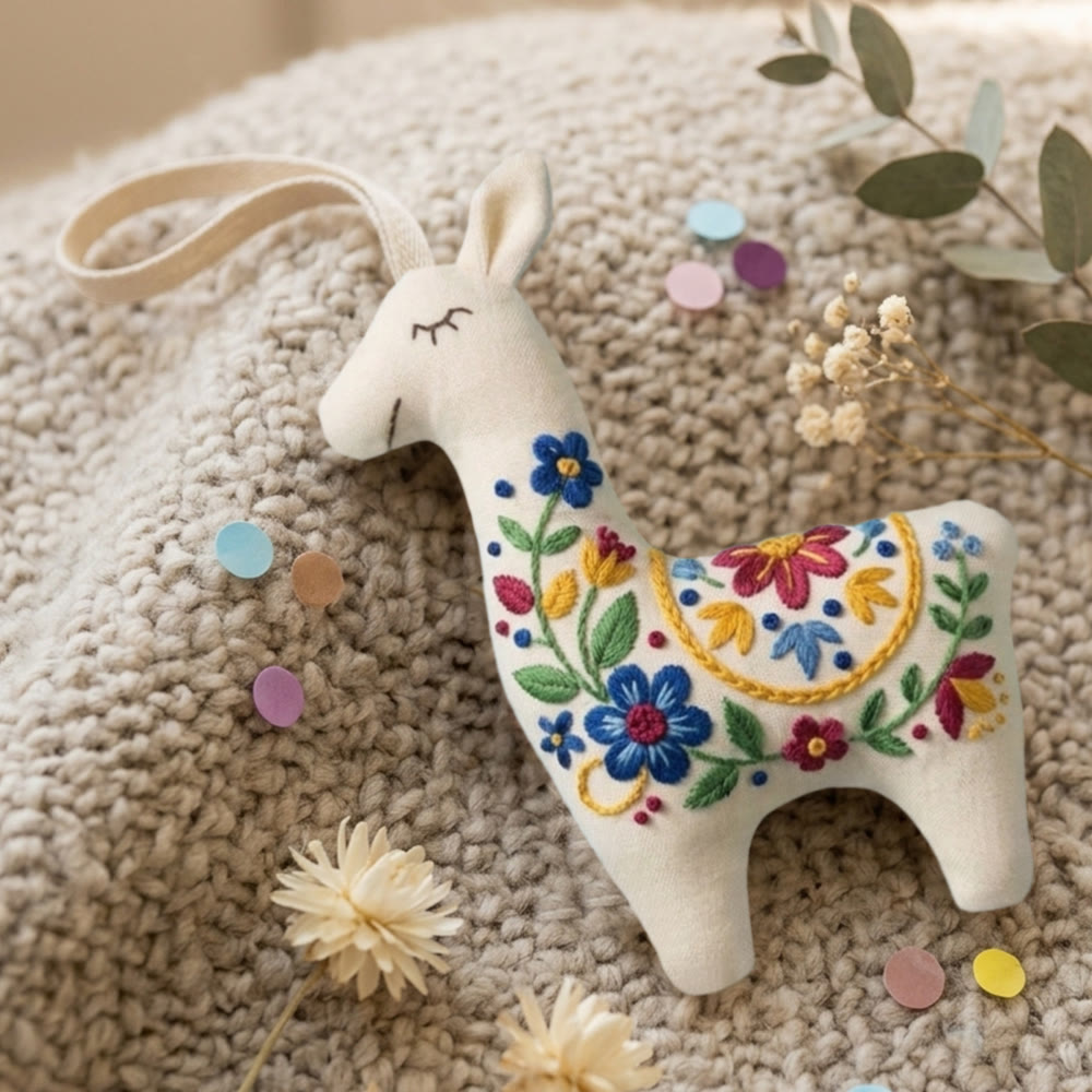 Rubbyoo Llama Embroidery Kit - Folk Floral Design | Mothers Day Gift | Handmade Keychain Charm - image 9
