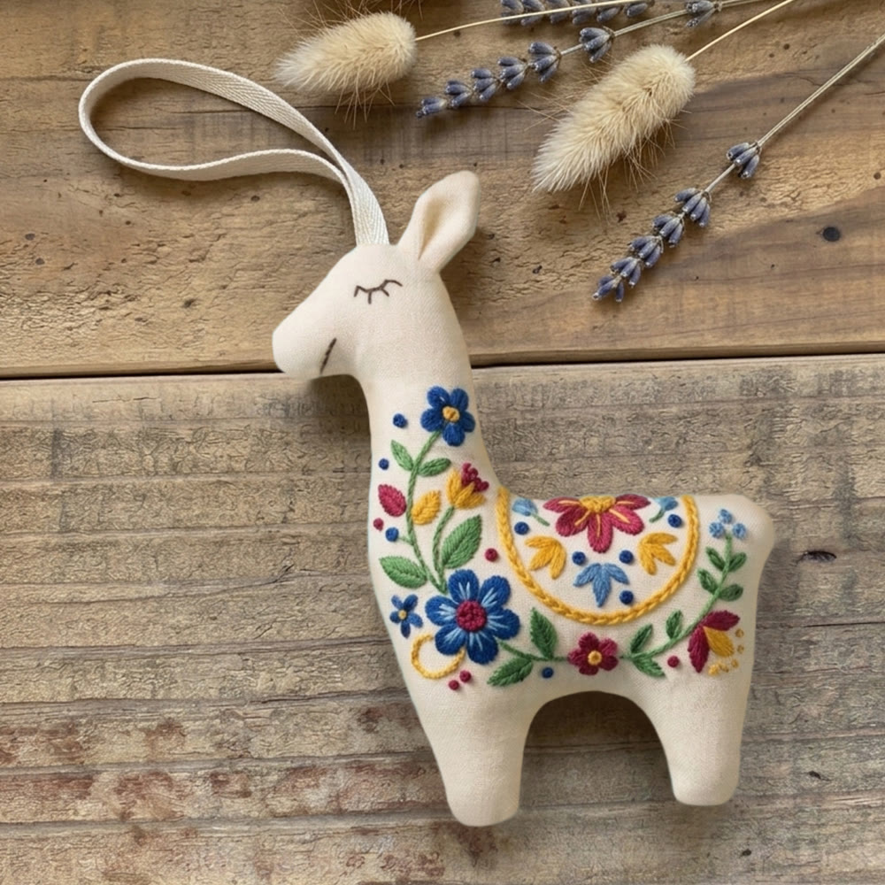 Rubbyoo Llama Embroidery Kit - Folk Floral Design | Mothers Day Gift | Handmade Keychain Charm - image 3